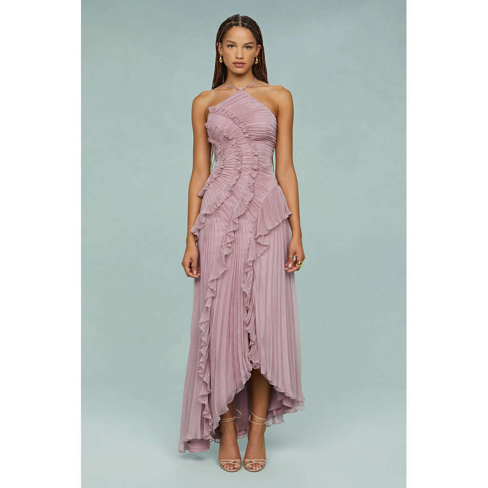 High-End Chiffon Dress for Women, Ruffled Pleated Design Slimming Mid-Length Dress, European and American Fast Fashion, 2025 New Casual Fashion Trendy