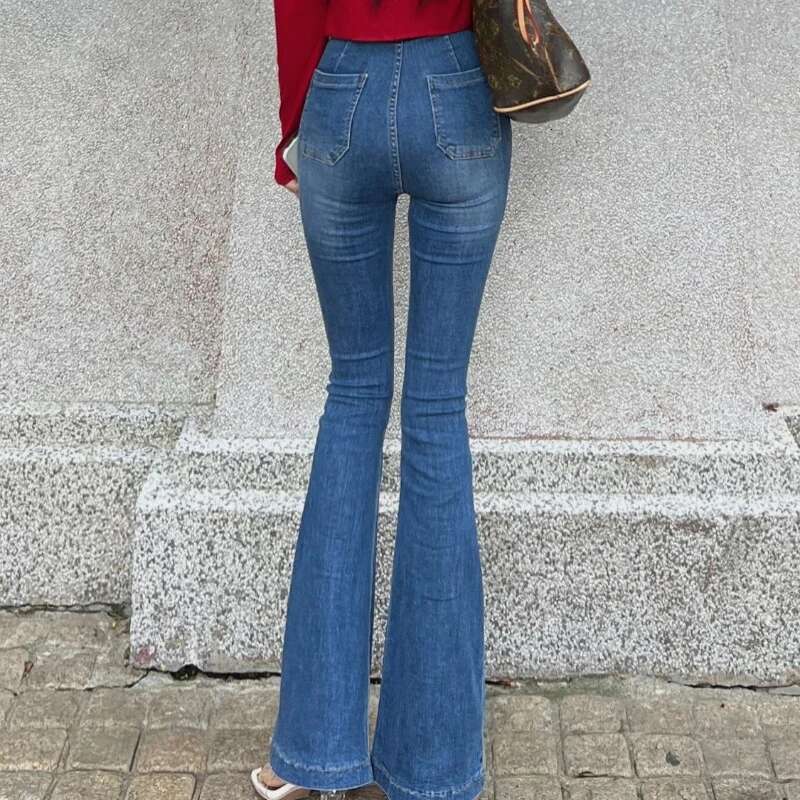 Womens Flare Jeans Skinny Slim Fit Solid Color Cowboy Pants for Woman Good Quality Pant Clothes 90s Xxl Z Bell Bottom Trousers