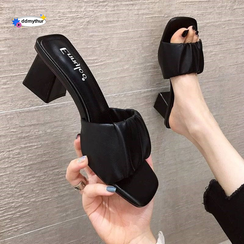 Women's Half Slippers 2025 New Trendy Fashion Chunky Heel Outdoor Summer Sandals for Clothing Store Fitting Room ddmythur