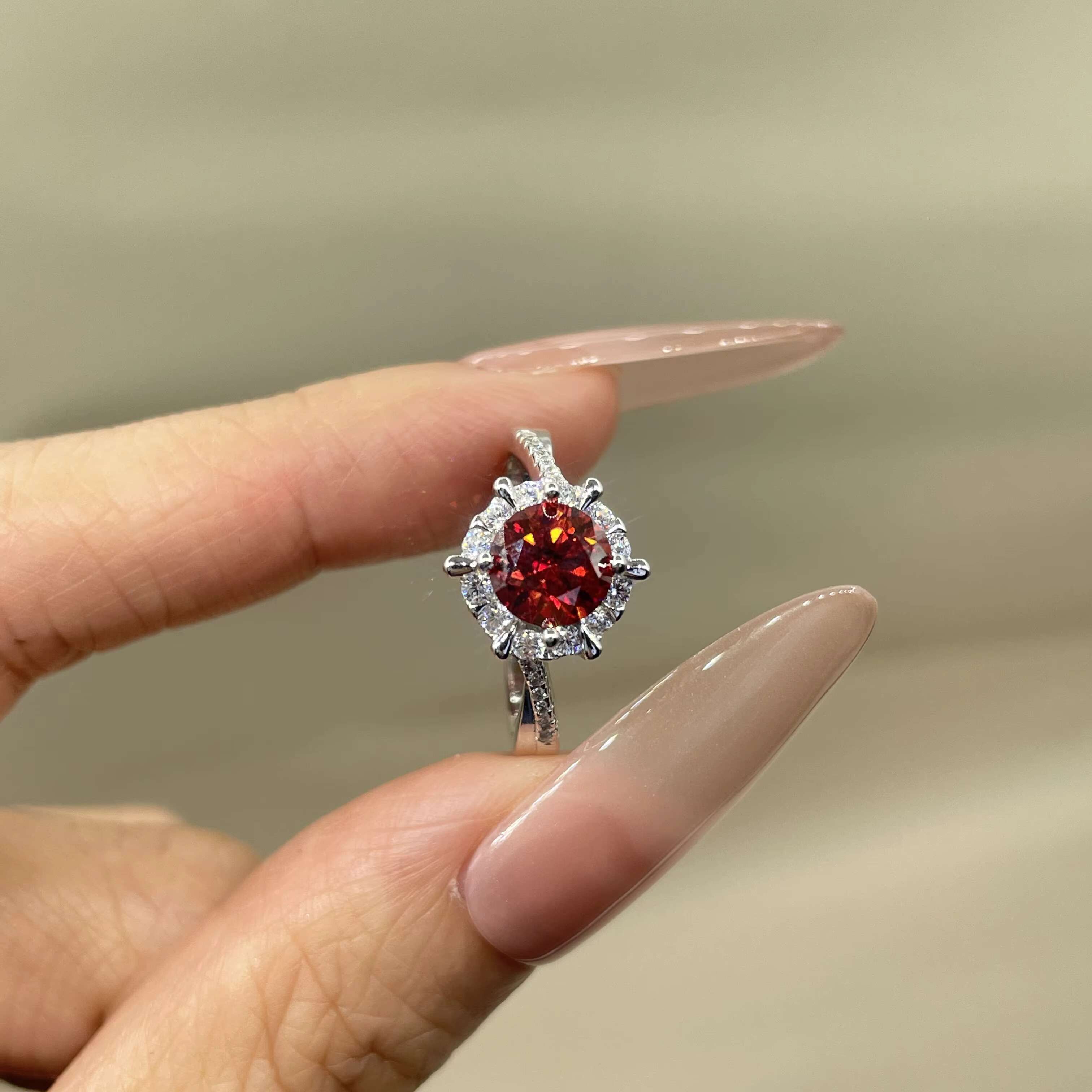 Luxury Black Pink Moissanite Diamond Wedding Rings for Women VVS 1 Carats D Color Snowflake Shape 925 Silver for Engagement