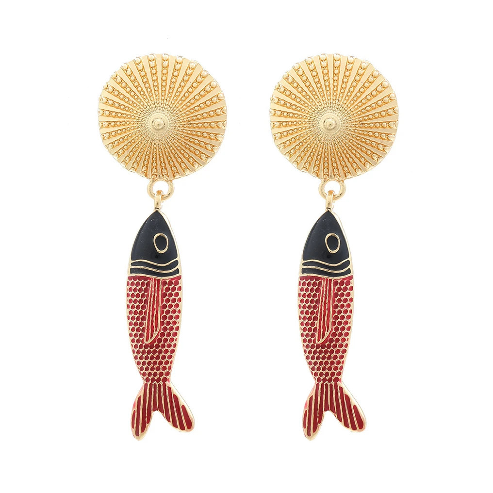 ZAA Fish Pendant Beach Vacation Style Earrings 250610