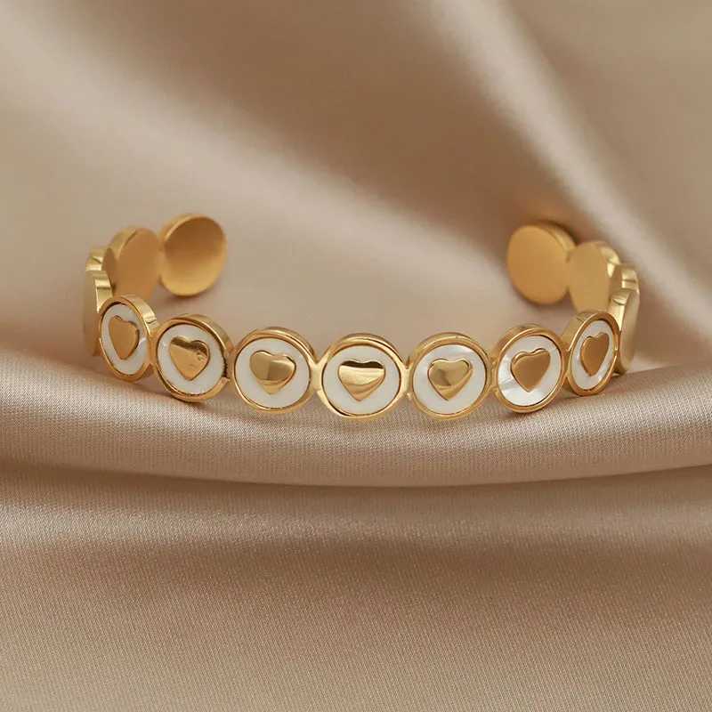 FYSARA Heart Design Stainless Steel Titanium Steel Open Bangle for Women Shell Personalized Jewelry Accessories Present Z250616