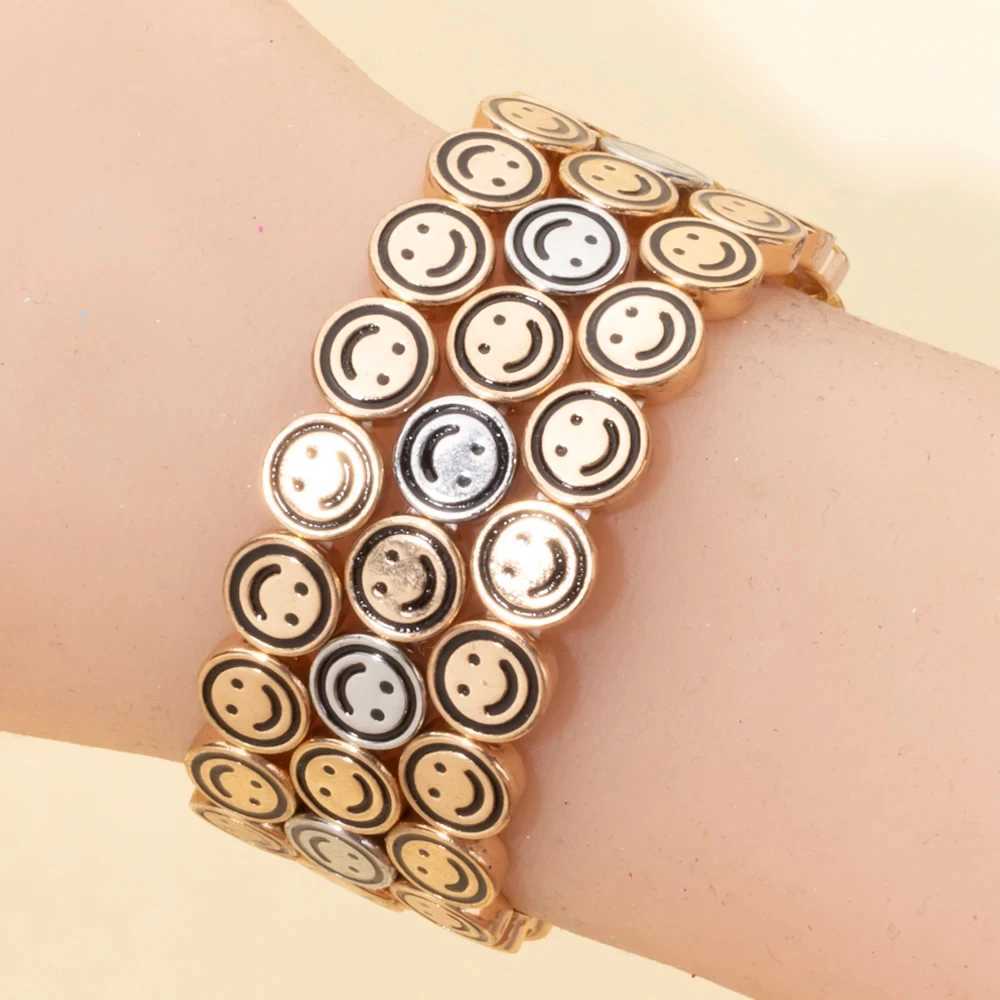 BEUTIFOR Alloy Happy Face for women Crystal Beads Drip Oil Gold Color Bangle 2024 Fashion Jewelry Z250616