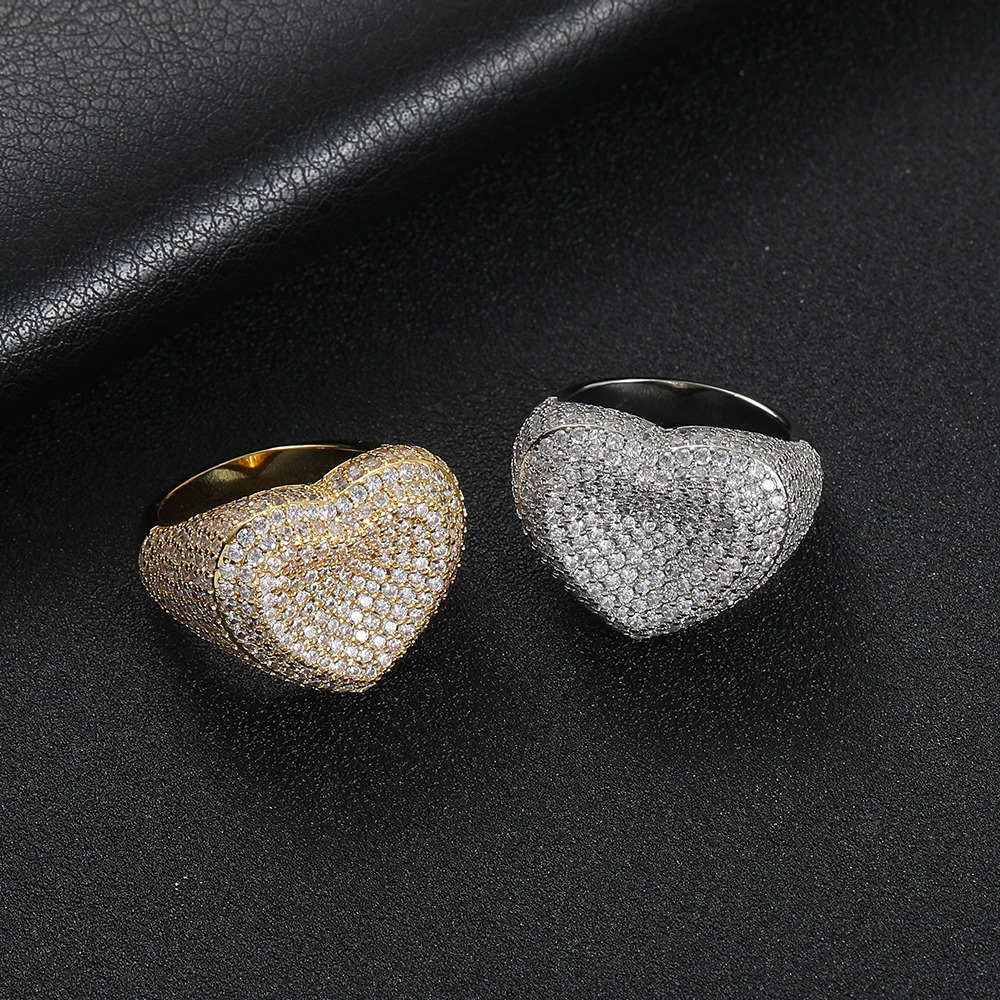 Bling Jewelry Women Heart Rings Micro Pave CZ Ring Men Hip Hop Jewelry For Gift R058 250610