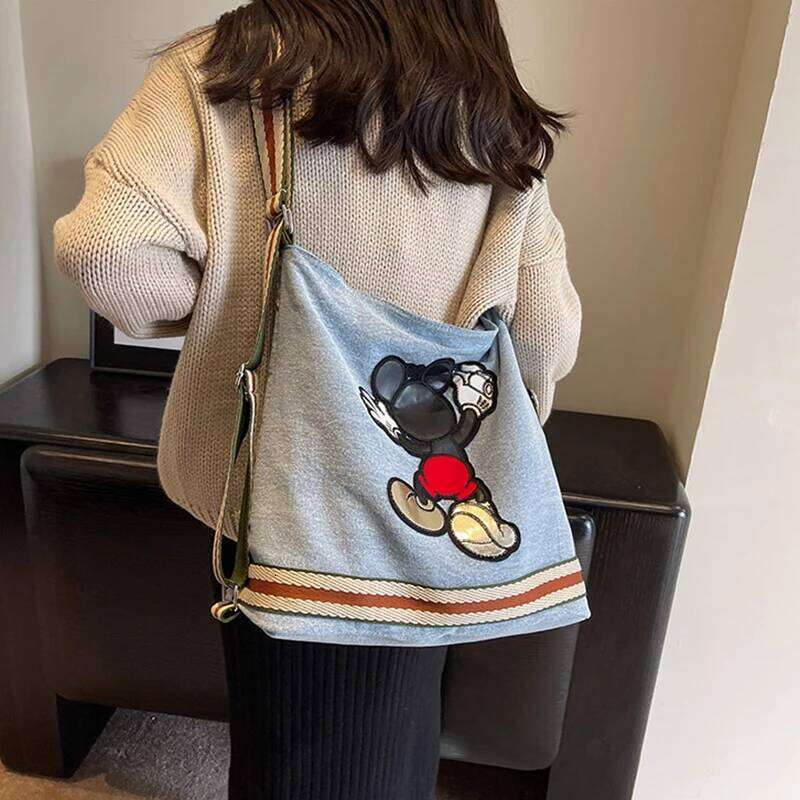 Cartoon Large Capacity Cowboy Women's Adjustable Wide Shoulder Strap Crossbody Bucket Bag