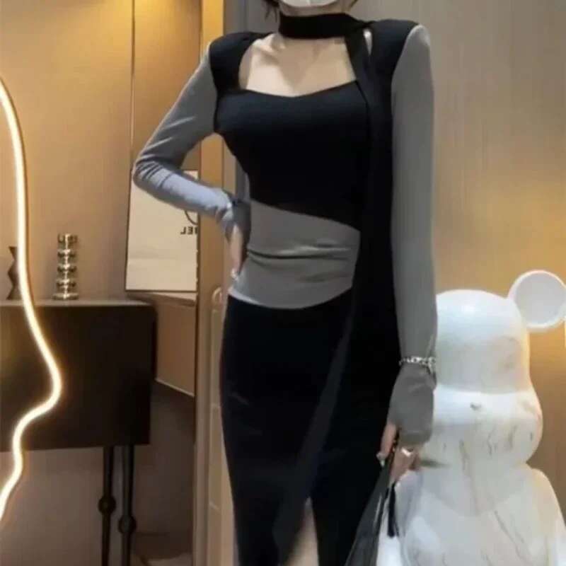 Trend Bandage Womens Long Sleeve Dresses Bodycon Female Dress Corset Tight On Promotion New In Kpop Cheap Casual Retro Trendy X