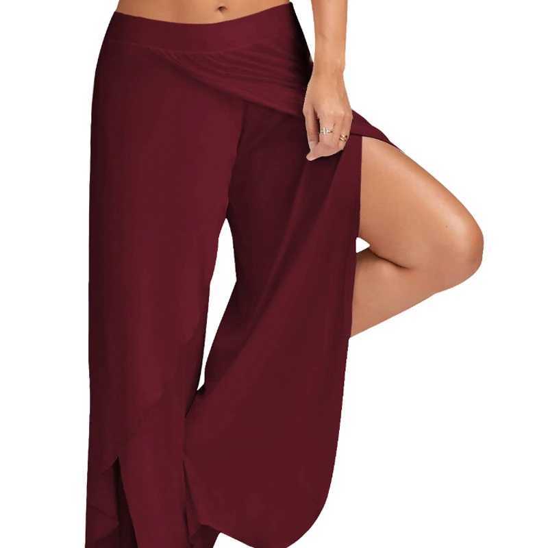 Women Plus Size Wide Leg Pants Loose Fitness Dance Yoga Split Trousers Fe Elastic Waist Casual Workout Solid Summer Clothing XJ250616