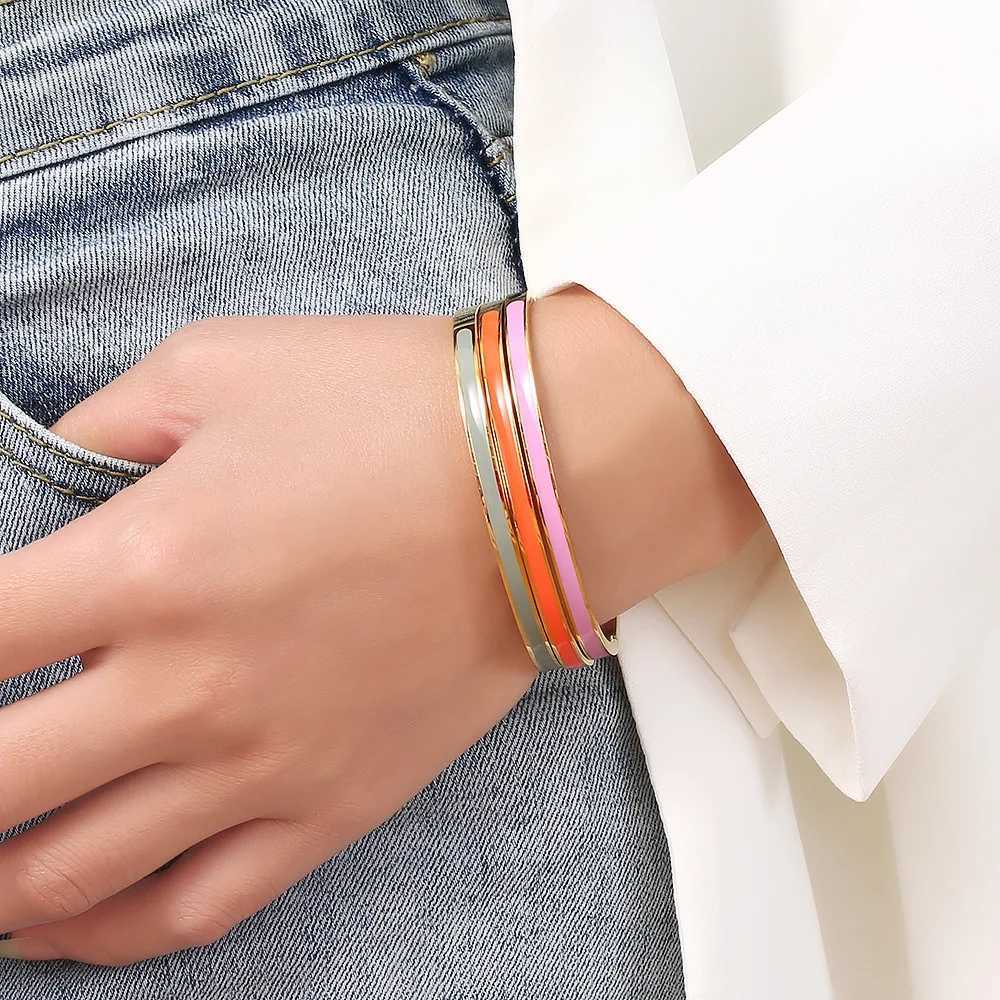 GD Stainless Steel Simple Slim Custom Enamel Charm Cuff Enamel Red Yellow Blue Bangle Jewelry For Women Z250616