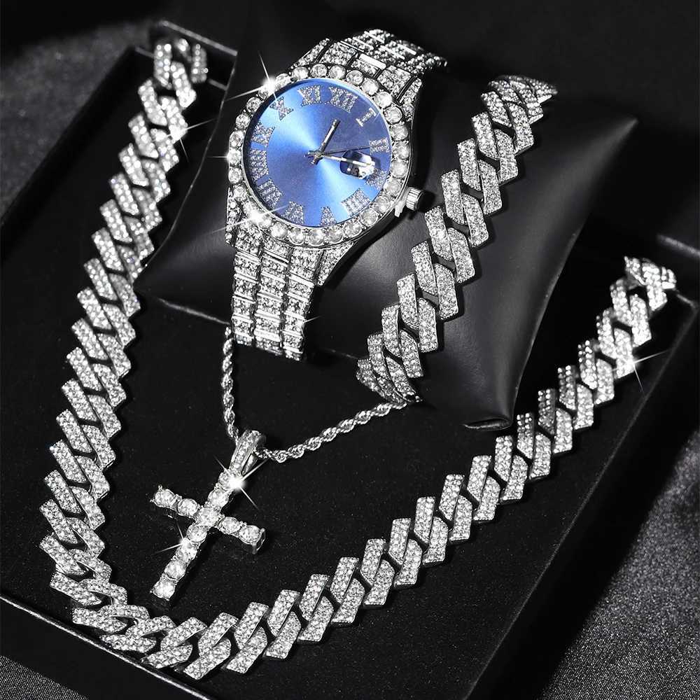 d Out Luxury Popular set +Bracelet+Necklace With Gift Box Cuban Chain Cross Pendant Jewelry HipHop Style For Men Women W250616