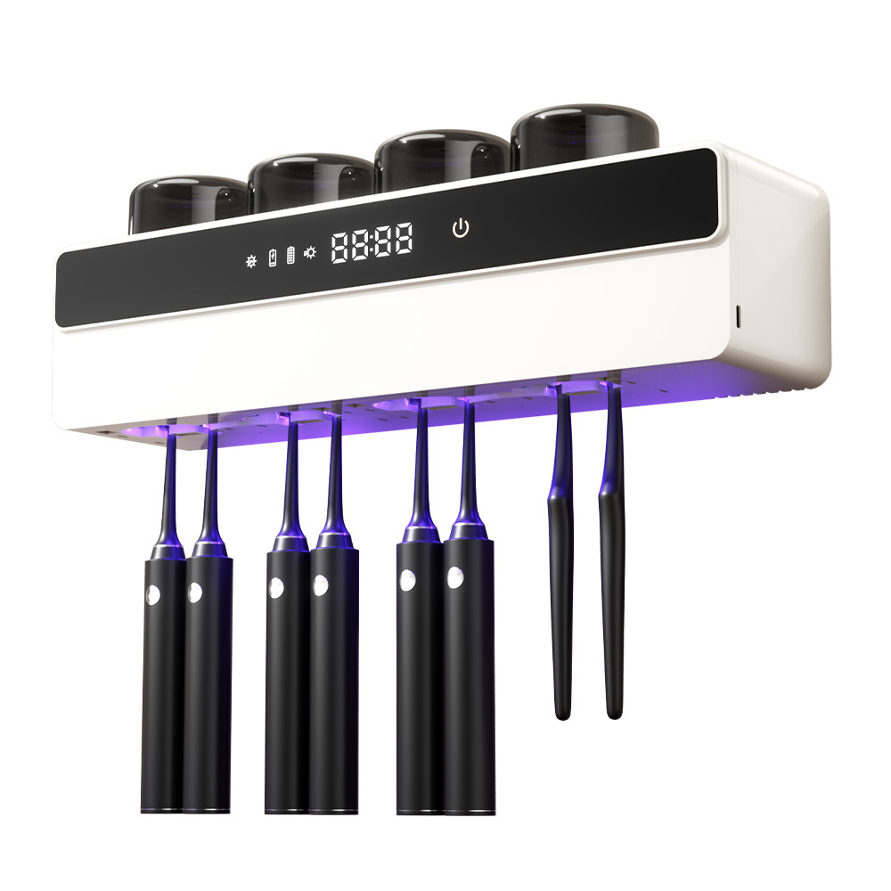 Wall mounted Toothbrush Sanitizer Rack Smart Drying UV Sterilization Punch free Toothbrush Cup Holder Wall mounted Charging