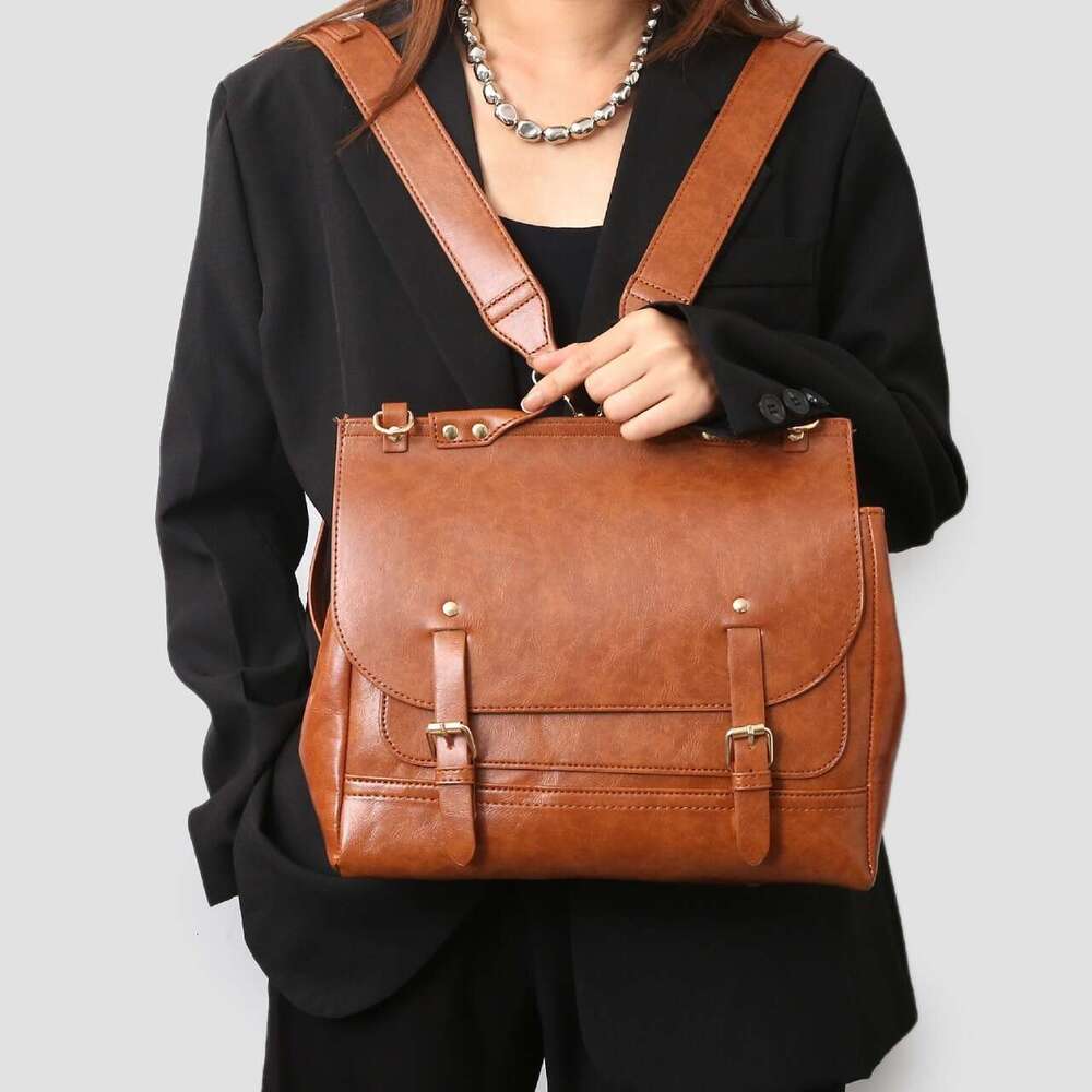 Free shipping designer bag Luxury Spring Oil Wax Leather Cambridge British College Style High end PU Messenger Commuter Large Capacity Backpack Handba