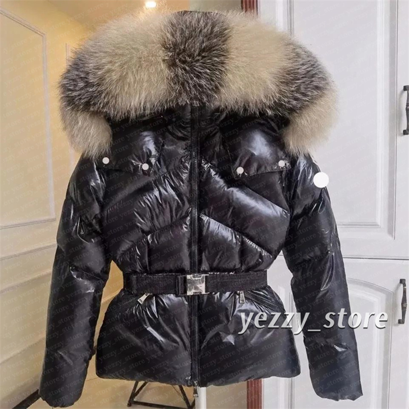 Designer Winter Women's down Jacket Fox Fur collar Embroidered Boed badge Warm Fashion Jacket with Belt Women's cotton coat with large pockets tucked in waist FW24