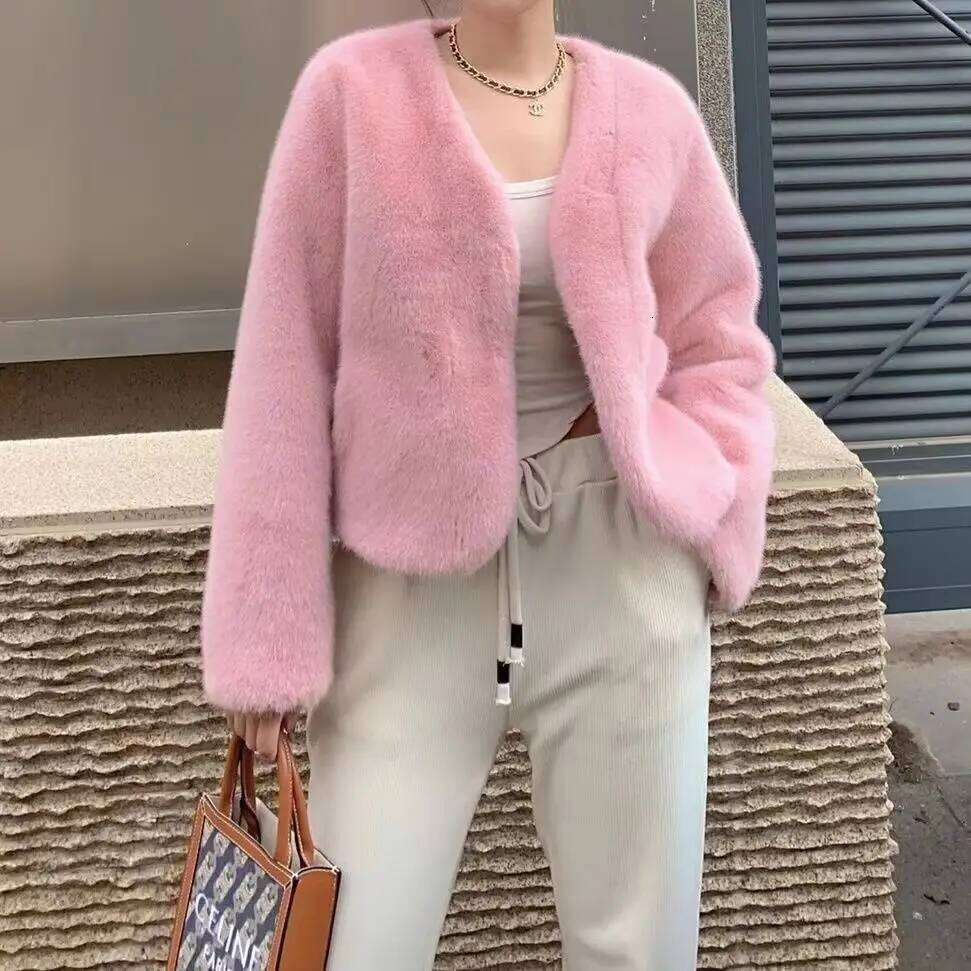Korean style Women's Winter Faux Mink Fur Coats New High Quality Lace-up Long Female Loose Thicken Warm Jacket Coat
