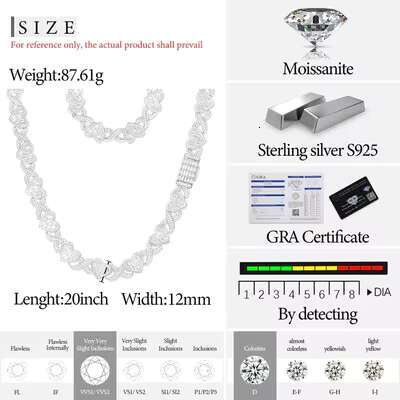 Unisex High Quality VVS1 Moissanite Heart Shape Necklace 925 Sterling Silver Hip Hop Jewelry for Men