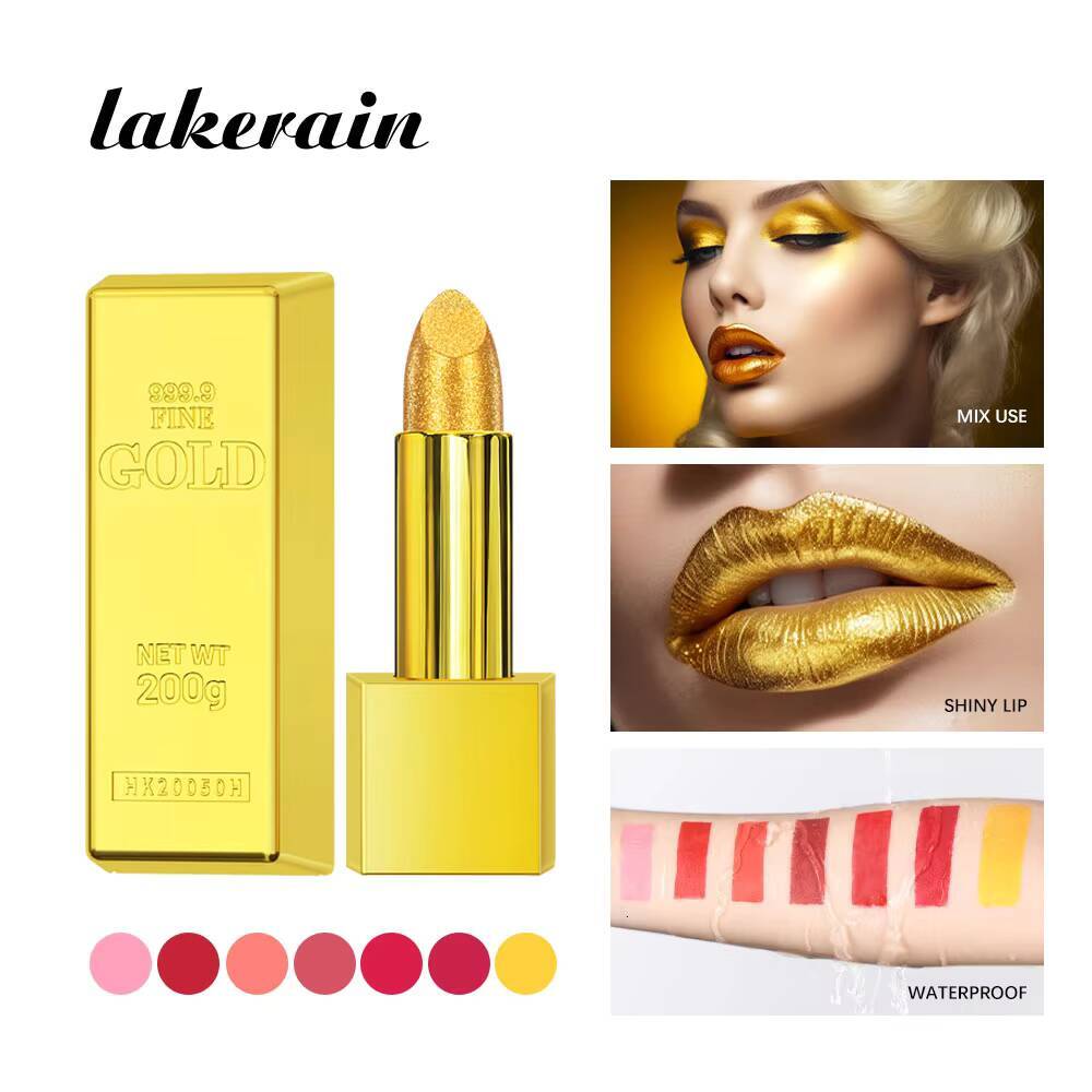 Hallowmas High-pigmented Lipstick Shiny Metallic Matte Velvet Waterproof Long Lasting Sexy Gold Gloss Women Lip Makeup happy