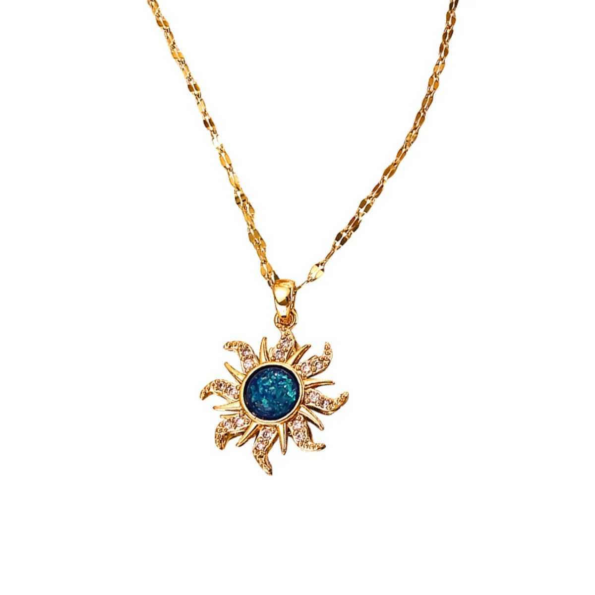 Exquisite Stainless Steel Sun Pendant Necklace For Women Men Classic Blue Sun Shed Clavicle Chain Versatile Jewelry W250616