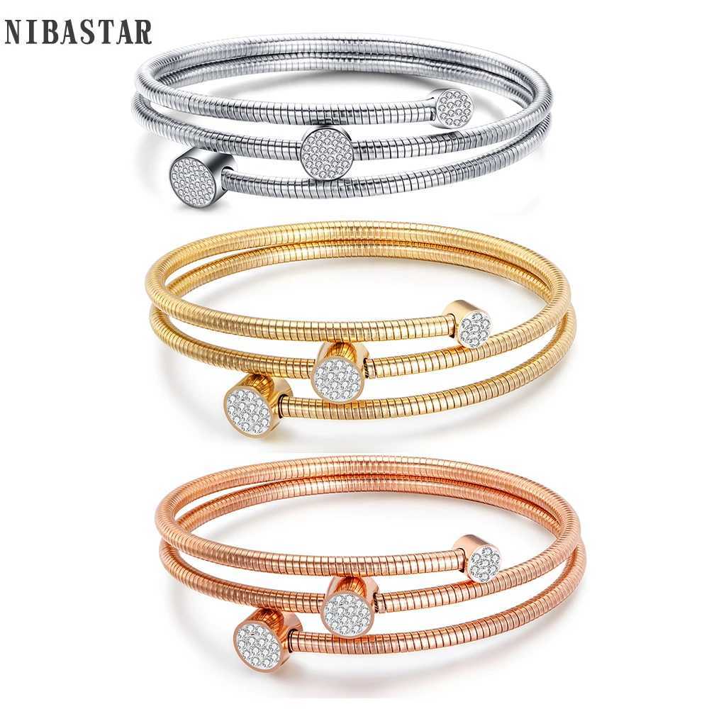 New Trendy Bangle Silver Color Crystal Ball High Quality High Polishing Double Layer Bangles For Women Z250616