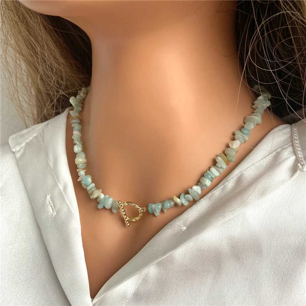 New Arrival Natural Blue Stone Choker Necklace Irregular Healing Gravel Aquamarines Crystal Quartz Chip Beads Necklace For Women Jewelry V250616