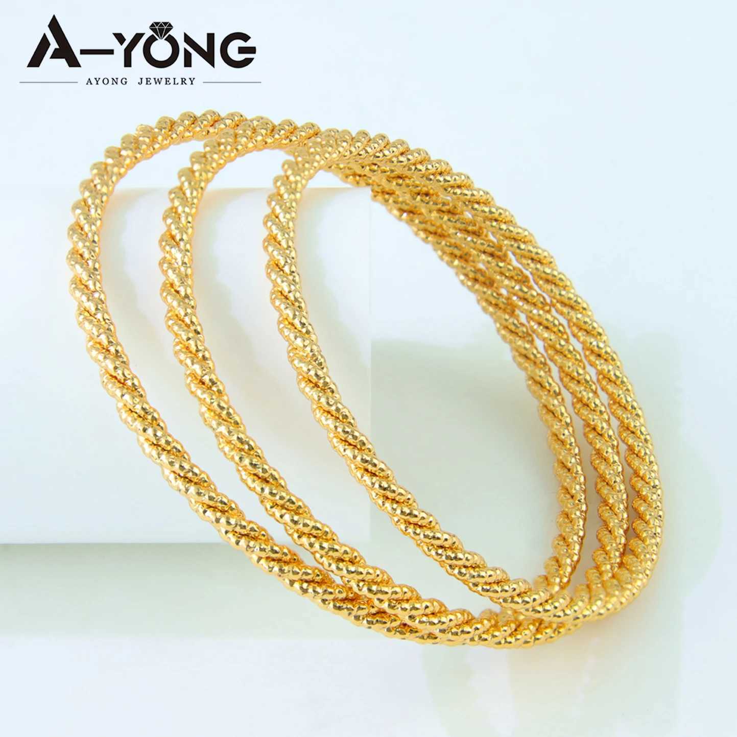Nigeria Wedding Twist Rope 21k Gold Plated Dubai Classic Cuff Bangles Italian Muslim Islamic Ramadan Party Jewelry Z250616