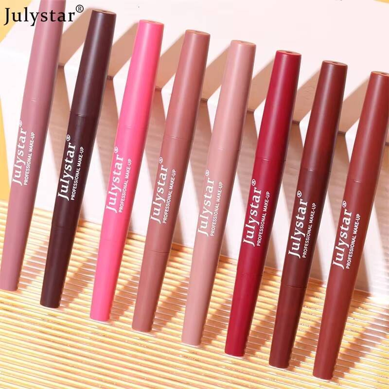 12 Color Matte Lipstick Liner 2 In 1 Velvet Makeup Lipsticks Long Lasting Durable Waterproof Red Lipliners Lips Make Up happy