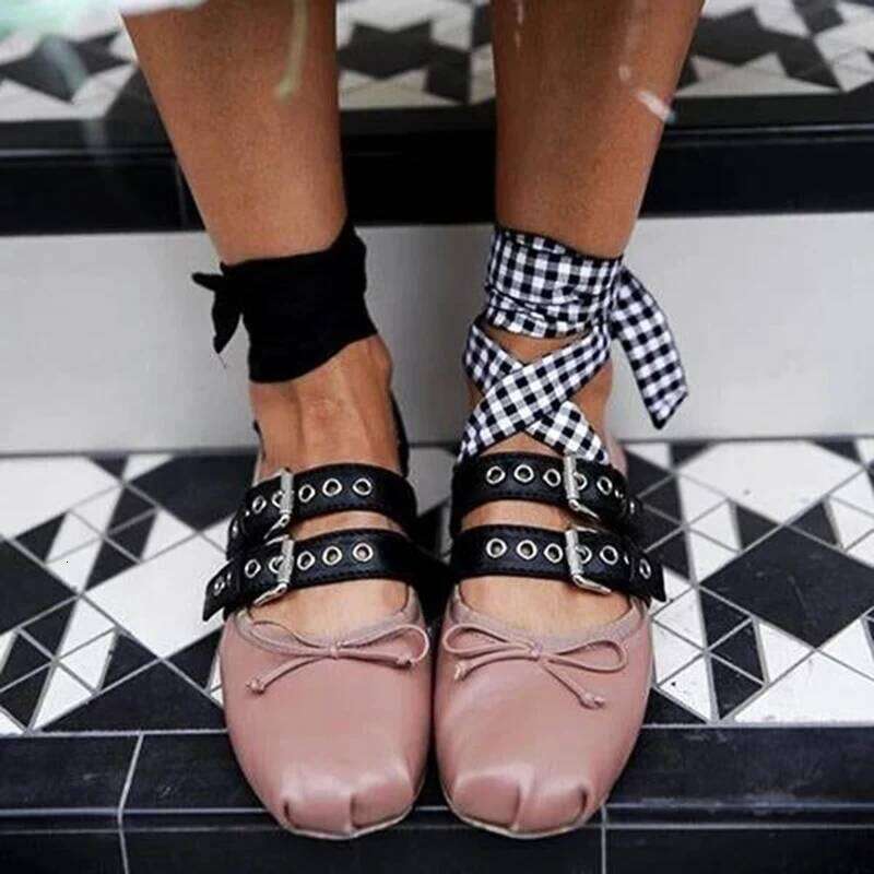 2025 Brand Designer Ankle Strap Ballet Flats Buckles Silk Ballerina Shoes Woman Cross Strappy Satin Bowknot Mary Janes