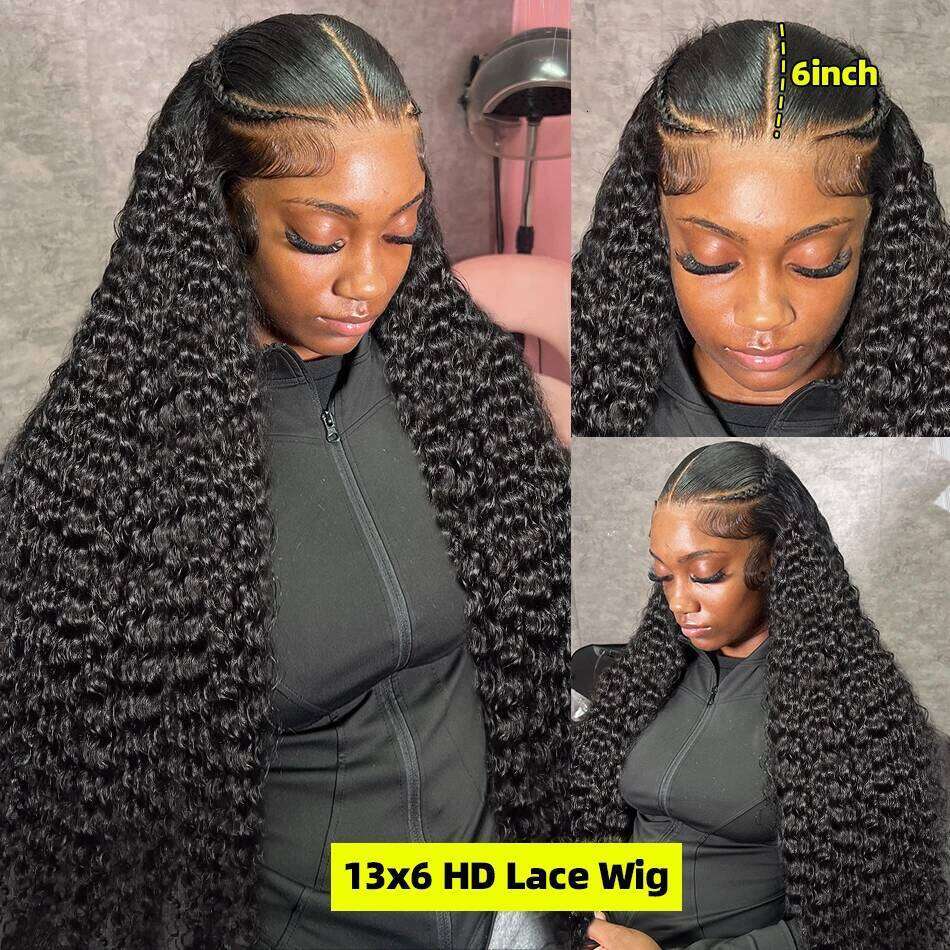 30 40 Inch Curly 13x6 HD Transparent Lace Front Human Hair Wigs Brazilian 250 Density Deep Wave 13x4 Frontal Wig For Women