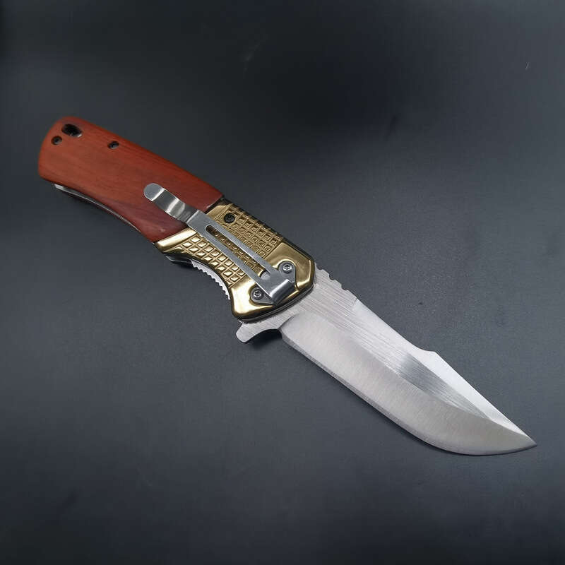 Wooden Handle Portable Outdoor Camping Military Folding High Hardness Small Knife