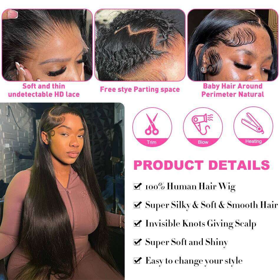 30 40 42 Inch Front Wigs Human Hair Bone 5x5 Closure Brazilian Straight Hd Lace Frontal Wig 13x6 13x4