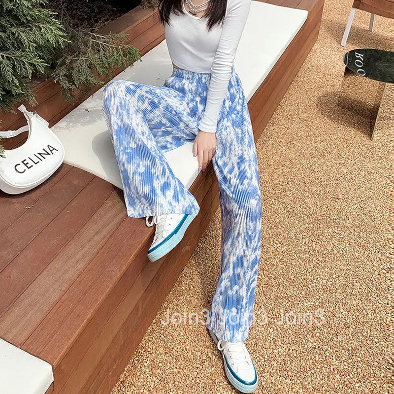 Clothing Fluid Womens Pants Wide Leg Trousers Woman Long Elastic Waist Original Harajuku Chic and Elegant G Korean Fashion 90s