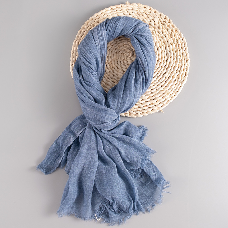 K1045 Cotton and linen scarf summer style sunscreen thin style oversized Korean style all-match solid color linen literary long shawl dual-purpose