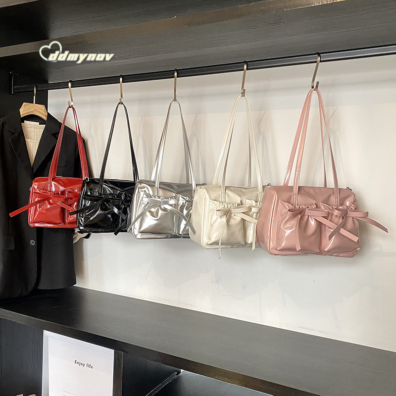 Korean Style Ballet Bowknot Tote for Women 2025 Summer Large Capacity Pleated Commuter Shoulder Underarm Bag Trendy ddmynov