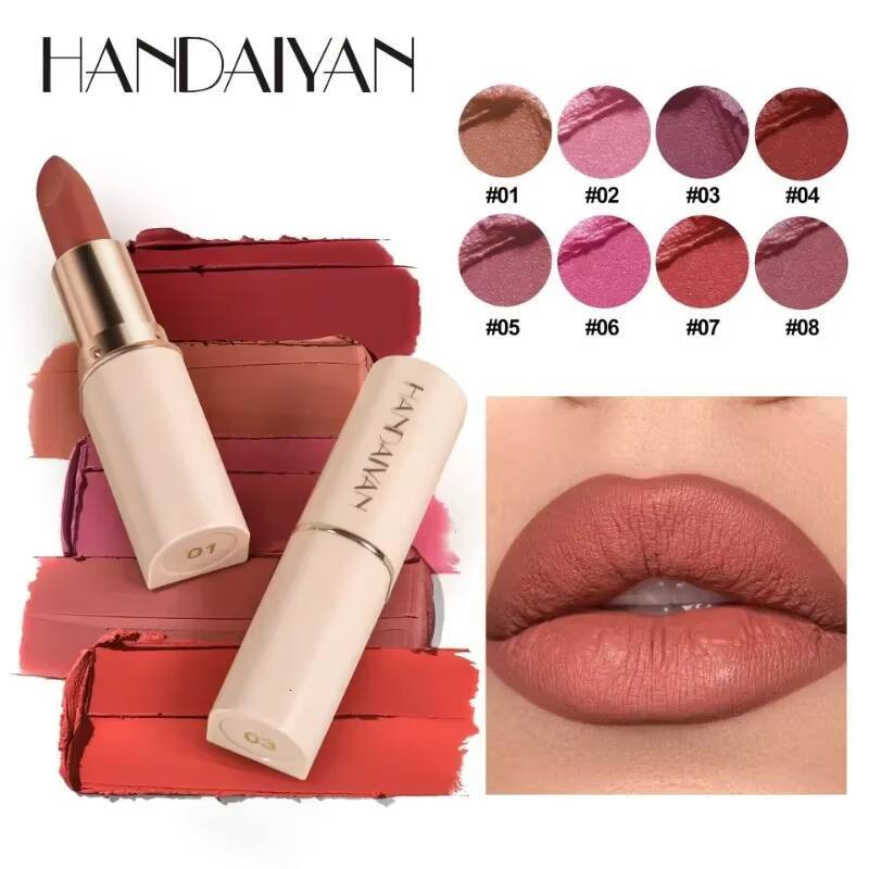 8 Colors Lipstick Waterproof Velvet Nude Sexy Red Gloss Long Lasting Nonstick Not Dry Lip Stain Makeup Matte Lipsticks happy