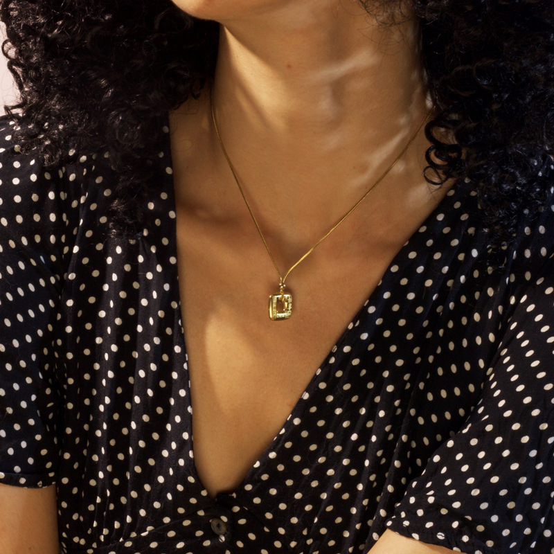 Fashion Chinese Style Trendy Versatile Fortune and Prosperity Square Engraved Necklace for Women Titanium Steel Non-Fading Jewelry