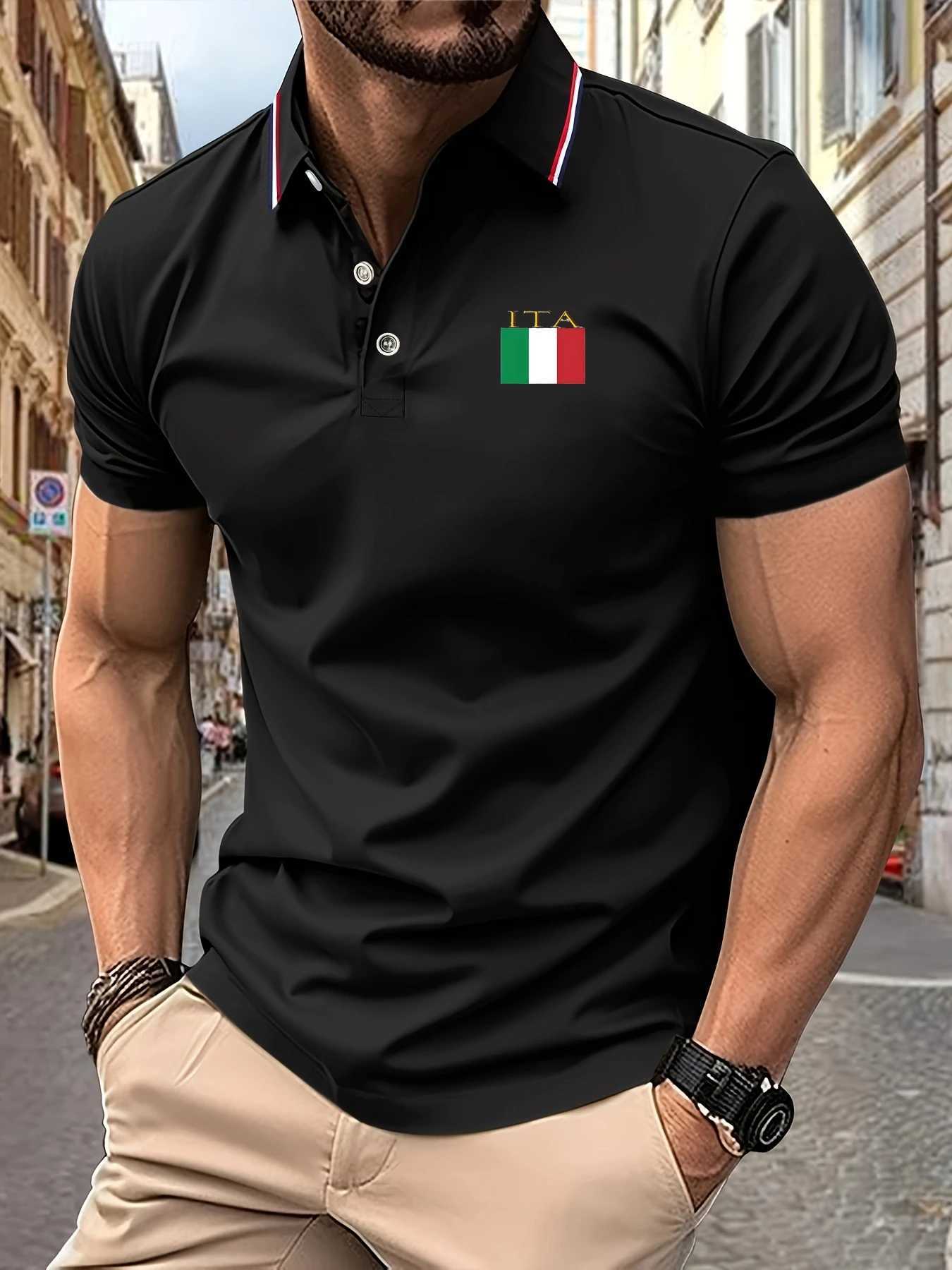 2025 Summer New Mens Polo Shirt Italian Flag Embroidered Pattern Print Men Short Sleeve Casual Breathable Light Luxury T-shirt W250616