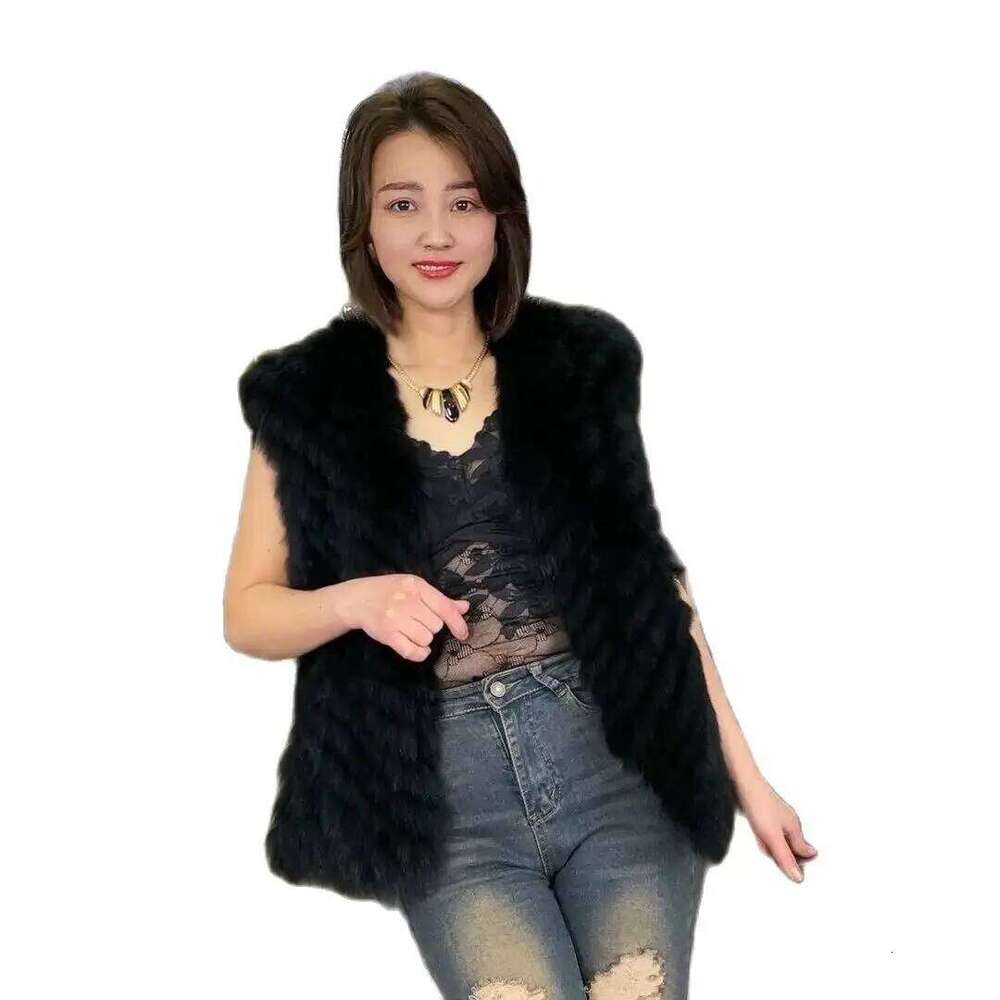 Hot-selling new fox striped fur jacket slim and versatile mid-length V-neck women's vest