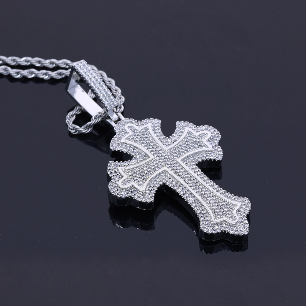 Hip Hop Classic Cross Pendant Necklace with Cross Eye Chain 5A Zircon Religious Jewelry