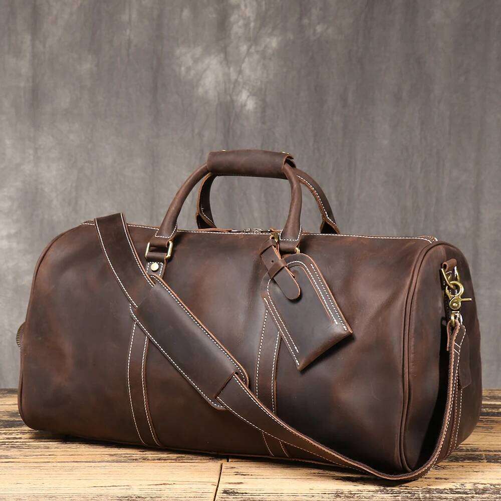 Women's Bags Designer Men's High-Quality First-Layer Cowhide Handbag, Crazy Horse Leather Large-Capacity Crossbody Bag, Dual-Use With Shoe C