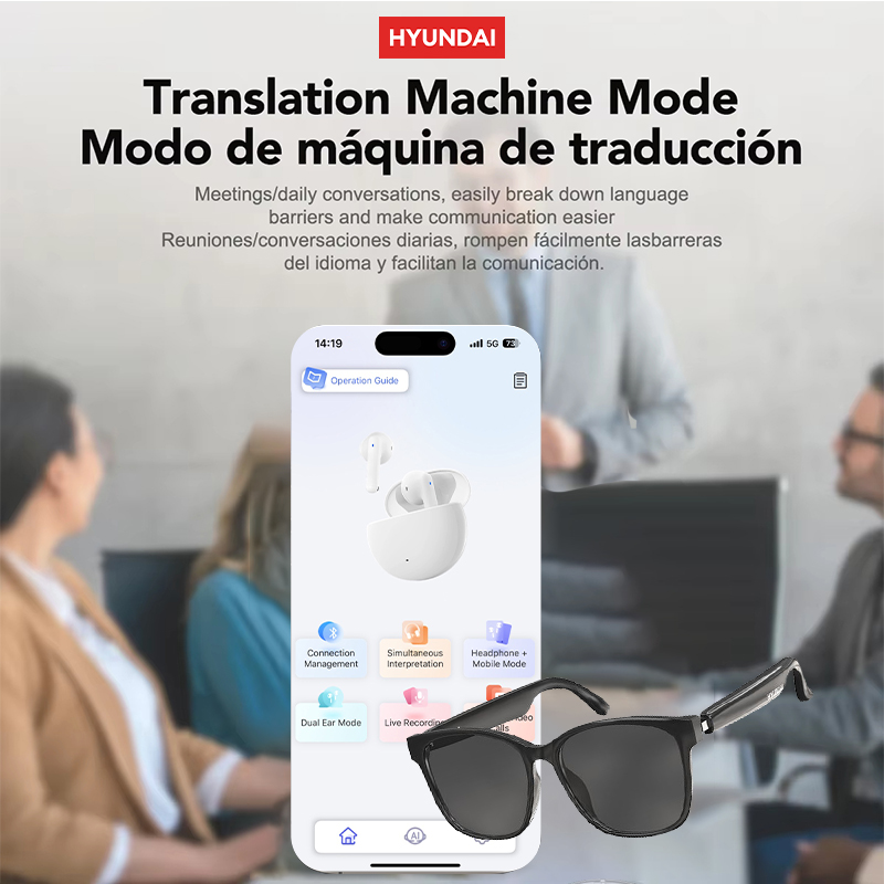 HYUNDAI AI Translation Smart Glasses Bluetooth Earphones Wireless Sunglasses Audio with TWS Headphones For Music and Call HY-C8 AI