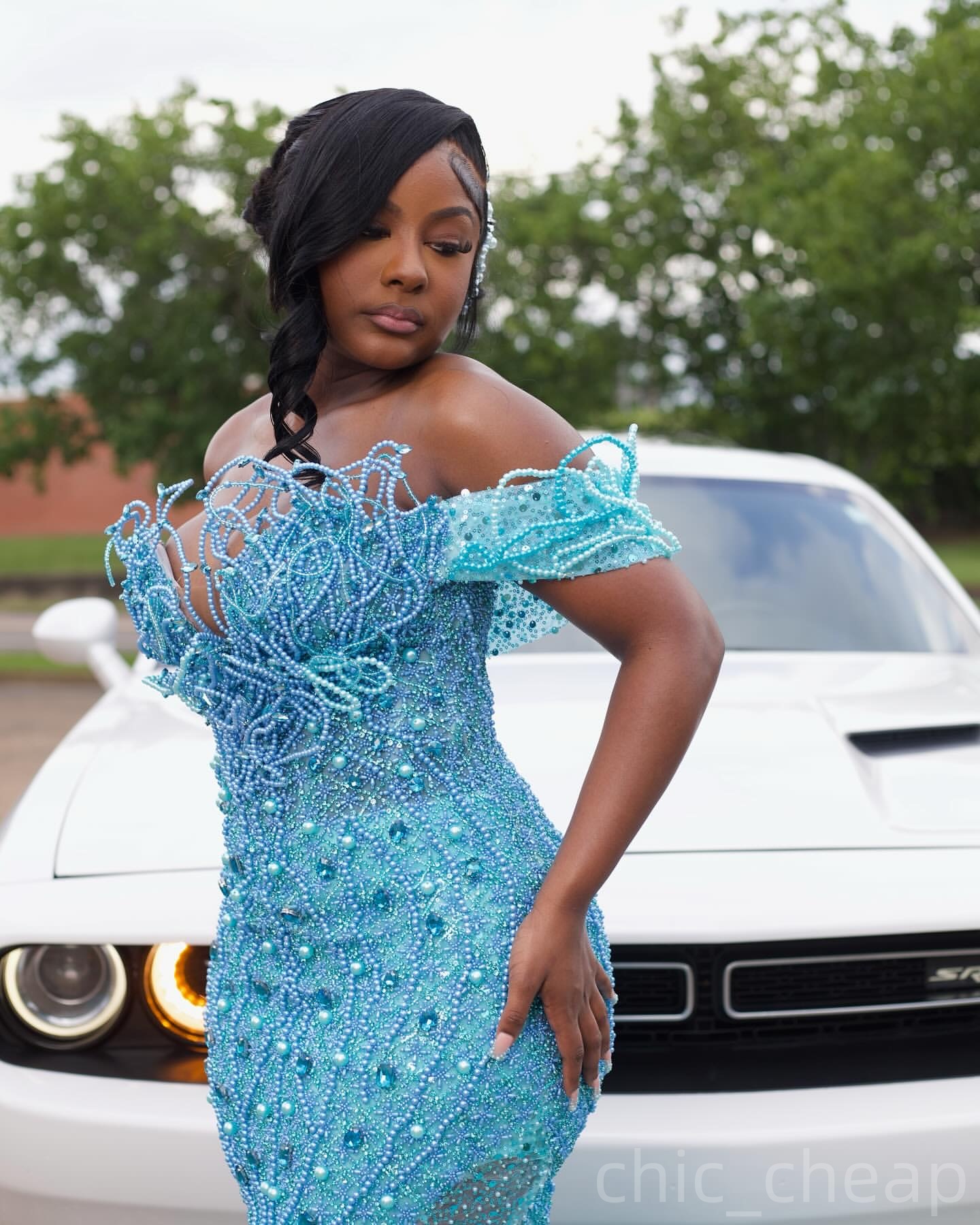 Sky Blue Mermaid Prom Dresses 2025 Pearls Crystals Sequined Stylish Evening Formal Party Second Birthday Engagement Gowns Plus Size Dress For Special 