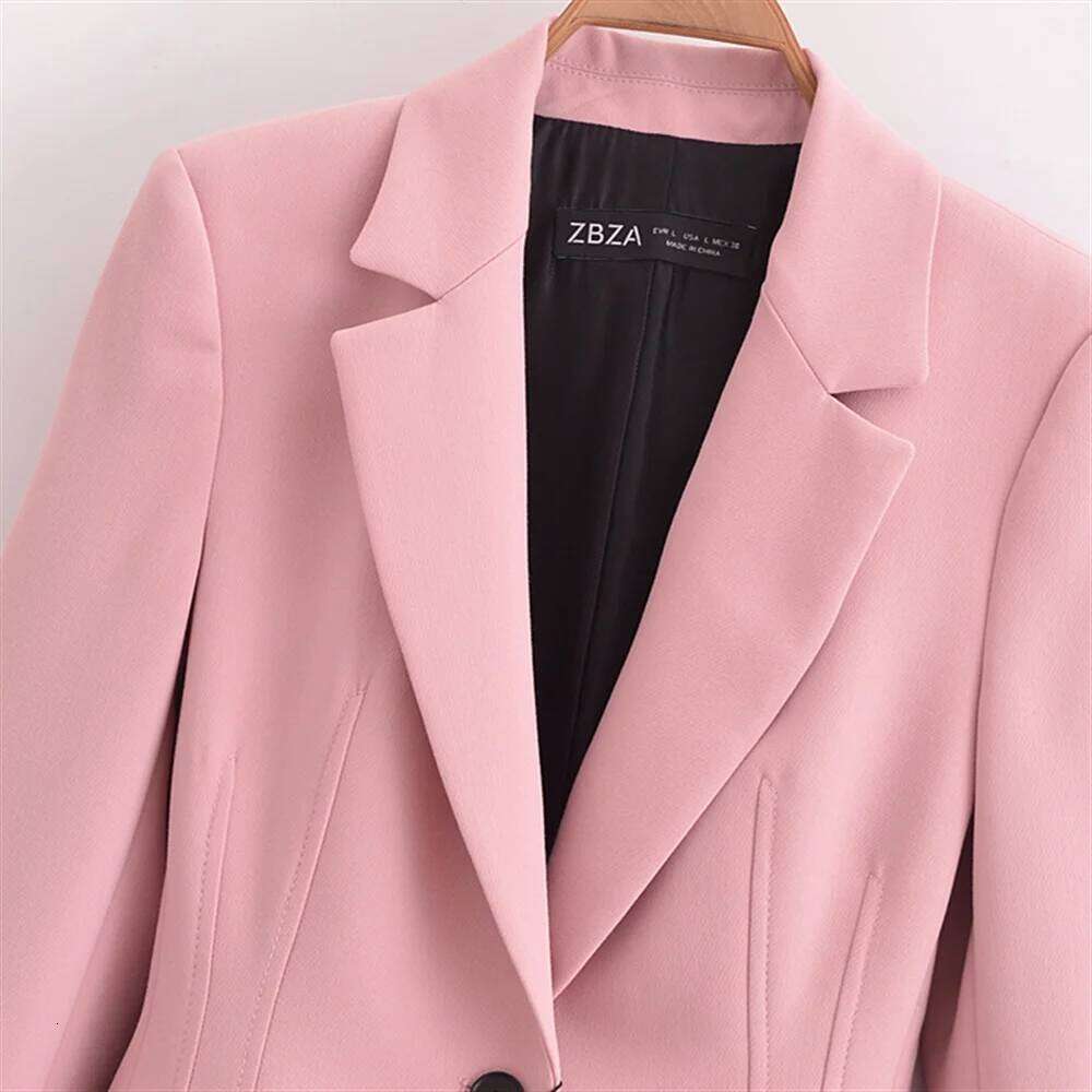 2025 Autumn New Product Women's Fashion Casual Solid Color Slimming Collar Pocket Decoration Long Sleeve Suit Coat