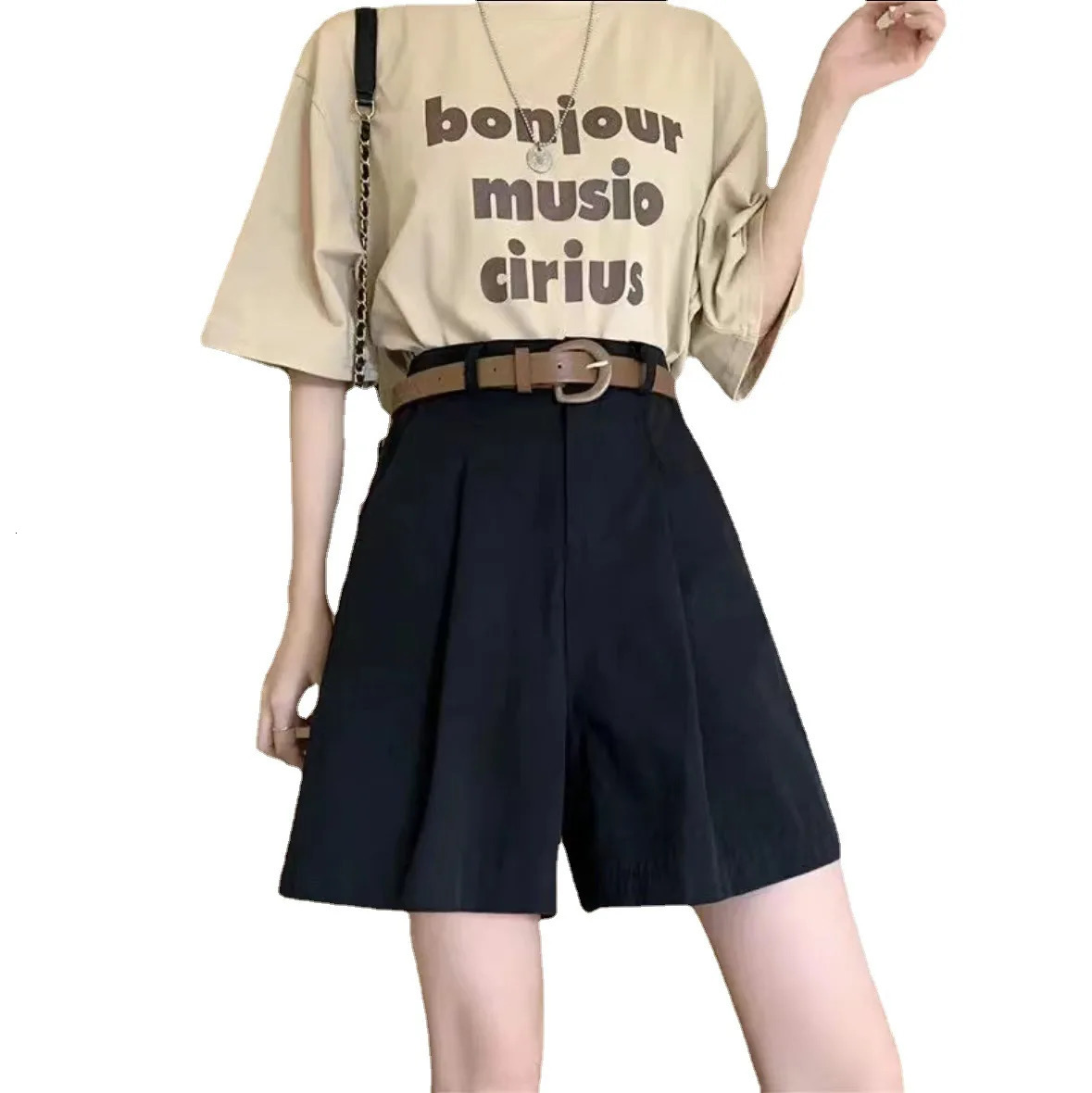 Loose Casual Shorts Women Summer Cargo Wide Leg Pants High Waist Stretchy Pure Color 250609