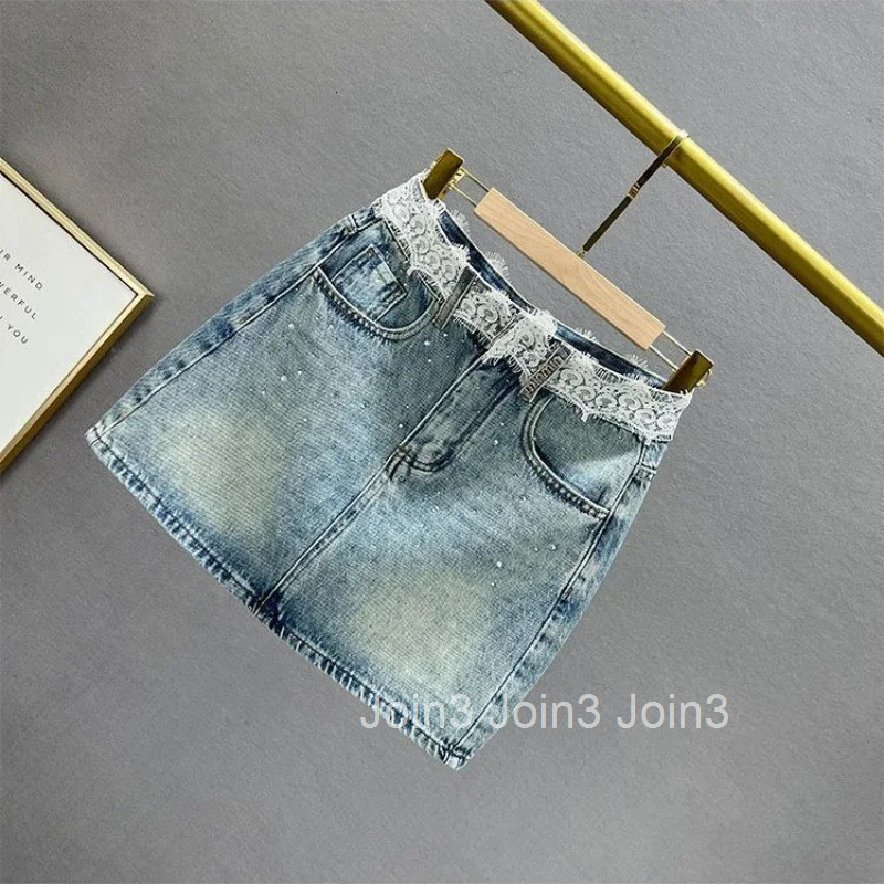 Tight Rhinestone Jeans Skirts for Women Aesthetic High Quality Clothing Trend 2025 Streetwear Cheap Vintage Woman Denim Skirt