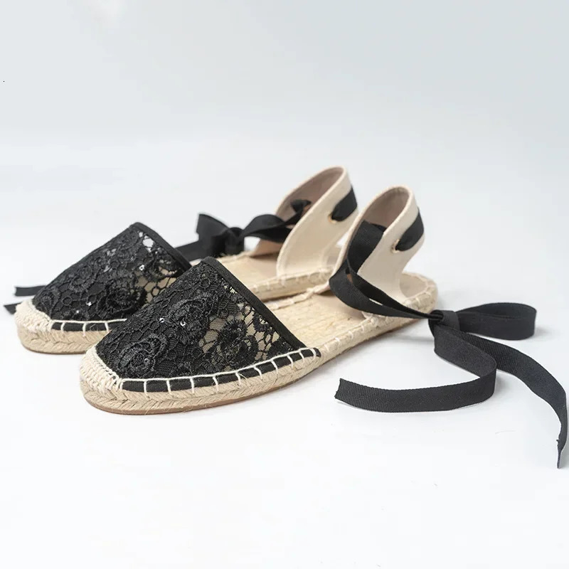2025 Hemp Rope Bottom Ladies Sandals Flat Shoes Women Strappy Fisherman Sandals Women Spring and Summer Lace Students 250613