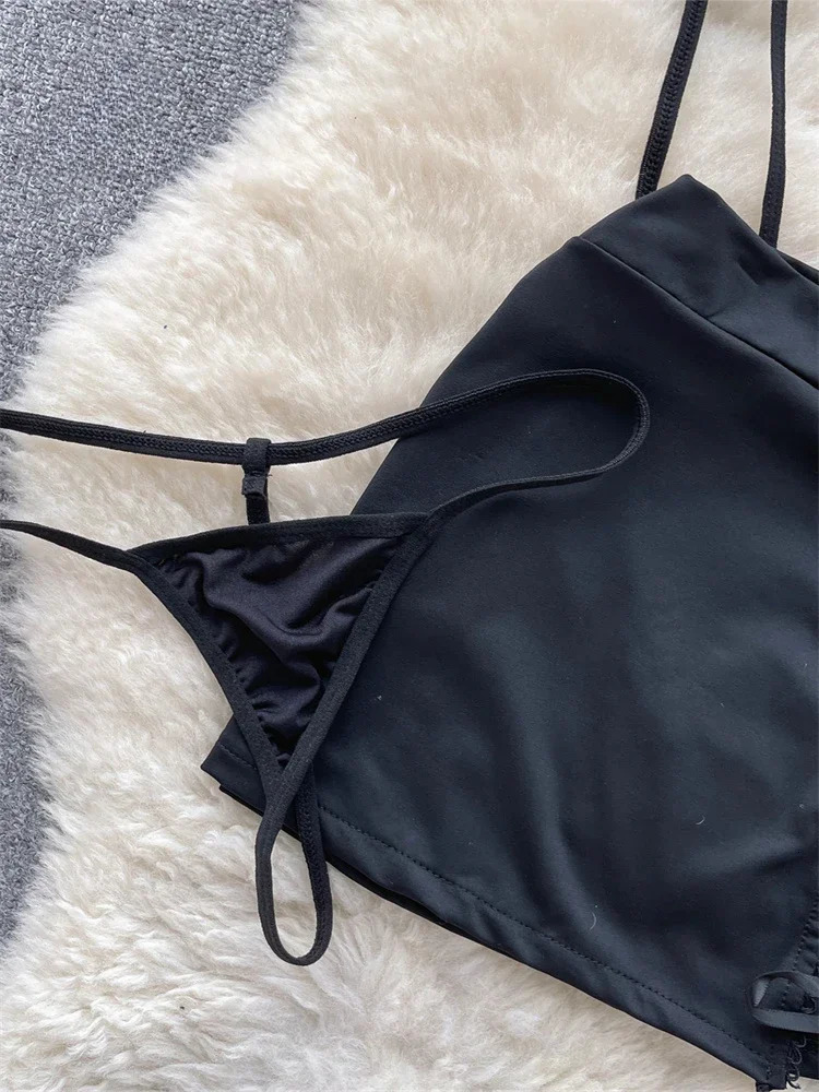 Toucheart Preppy Style Sexy Uniform Sets For Women 2024 V Neck Sheer TopLace Up Mini SkirtThongs Hollow Out Cosplay Porn Suits 250609