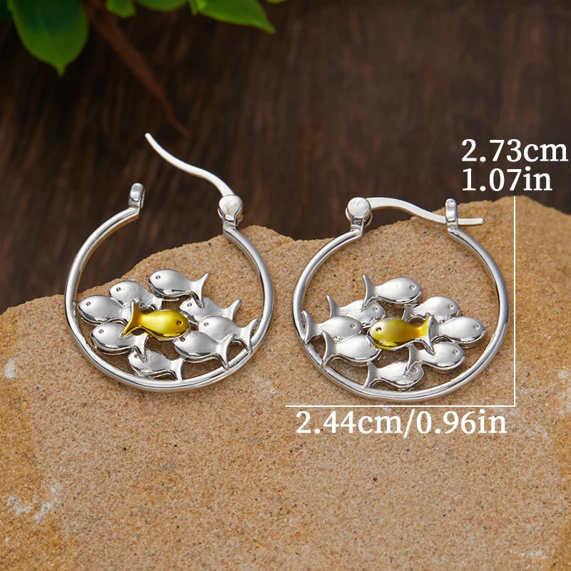 Vintage Circle A Group of Fish Sense Hoop Earrings for Women Creative Delicate Cute Earrings Jewelry Accessories 250610