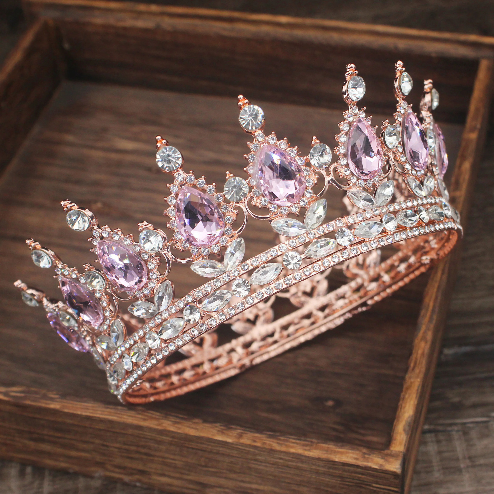Pink Crystal Tiaras and Crowns Queen Princess Pageant Diadem Women Girl Hair Ornaments Bridal Wedding Hair Jewelry Accessories 250603