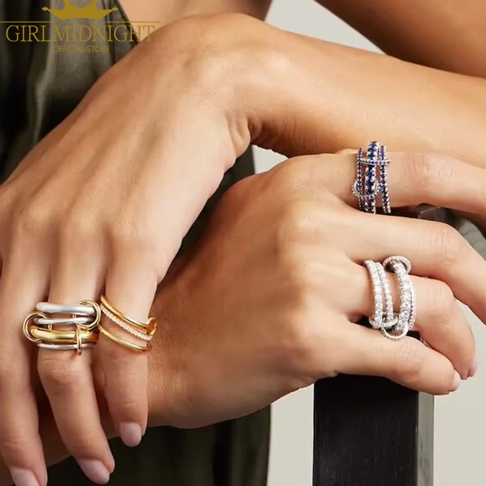 Spinelli Stacking Engagement Rings For Women Iced Out Micro Paved 5A CZ Mix Color Multi Pieces Stack Finger Jewelry 250614