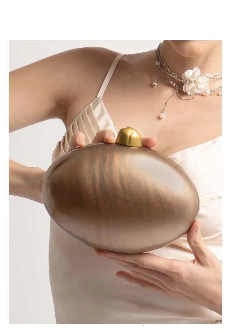 Pearl Brown Green Oval Female Acrylic Egg Shape Clutch Bag Women Designer Evening Party Cute Purse Shell Handbag 250614
