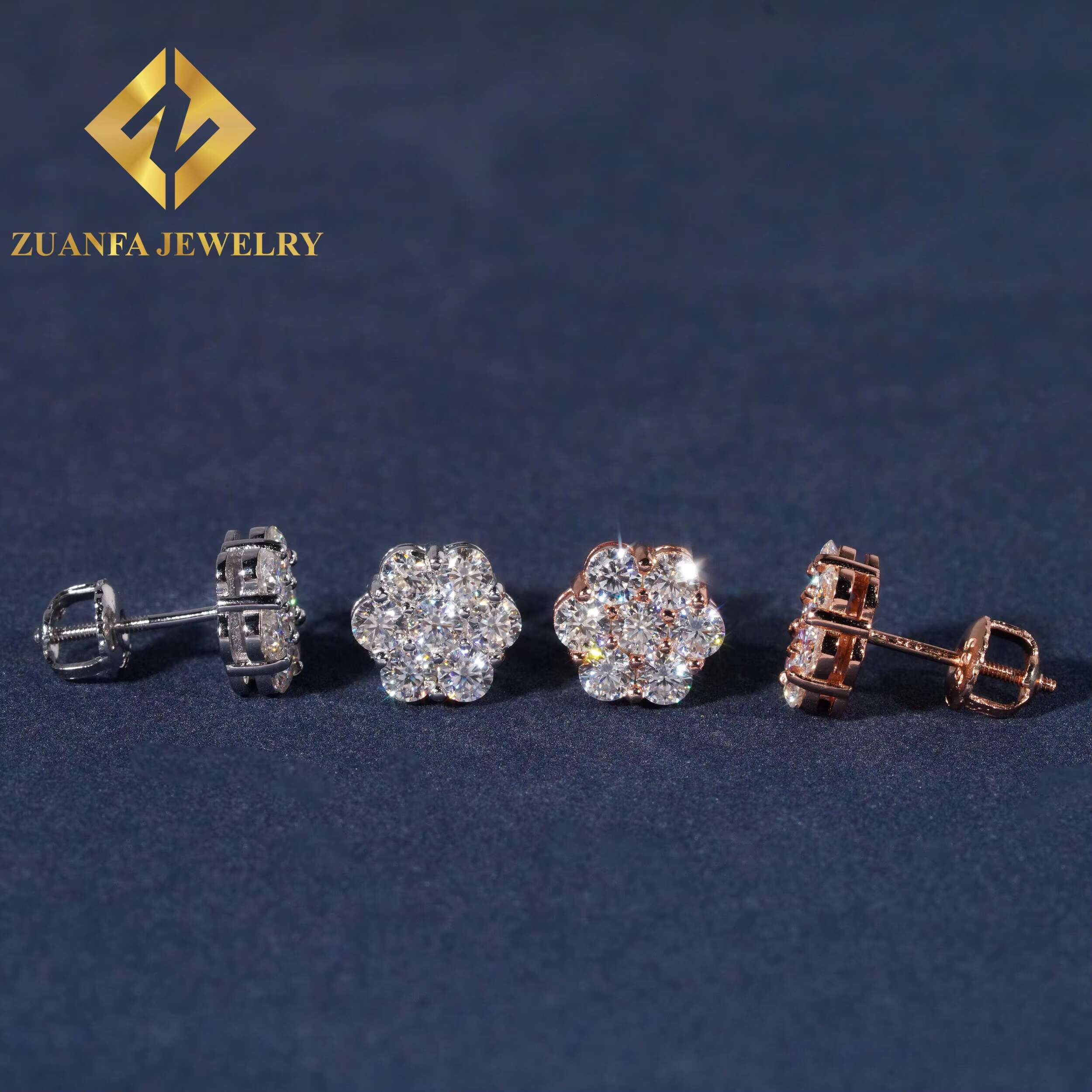 9mm Sun Flower Design Earring 925 Sterling Silver VVS Moissanite Stud Earring Hip Hop Earring Jewelry for Men Women