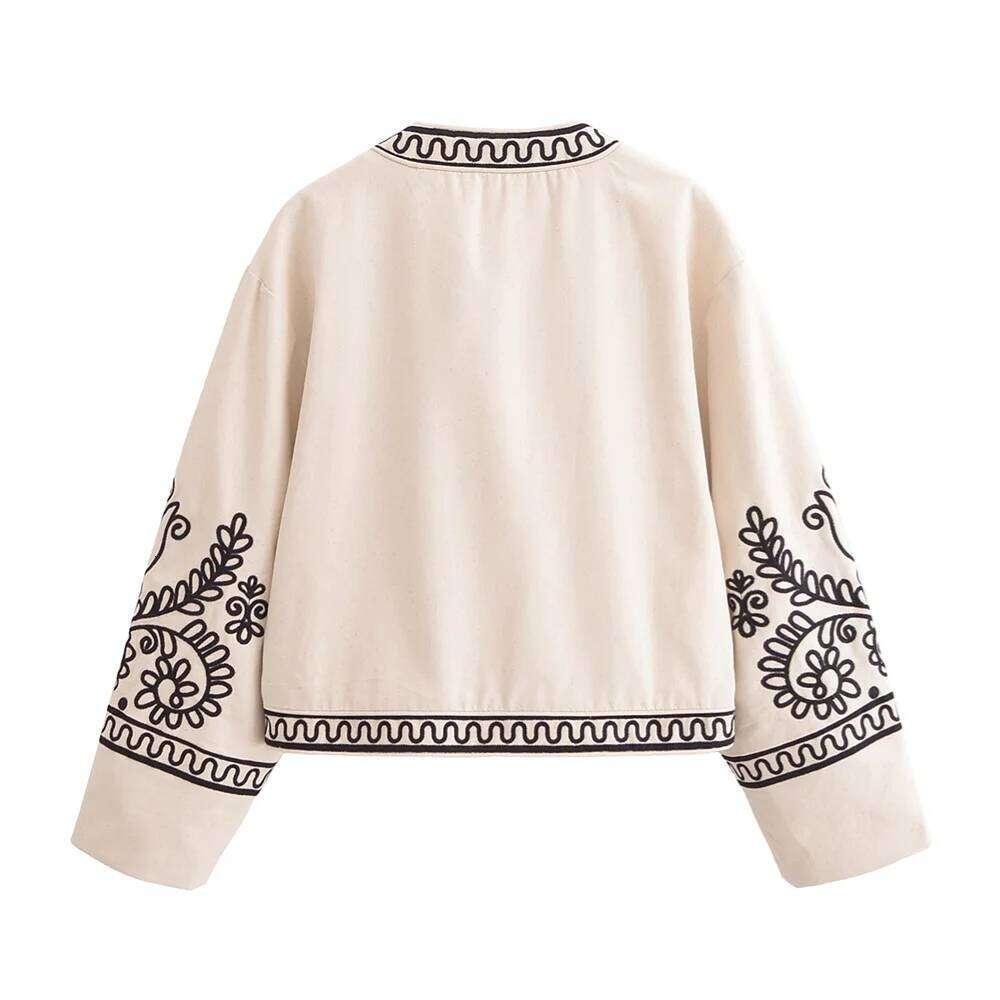 2025 Winter New Women's Clothing Style Simple And Versatile Loose Embroidered Design Long Sleeve Round Neck Short Coat